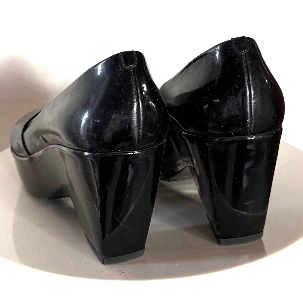 Vicini Tapeet Black Patent Leather Platform Peep Toe Heels Shoes - Picture 8 of 15